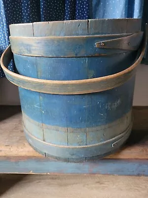 Early Antique Old Blue Farm Firkin Sugar Bucket • $225