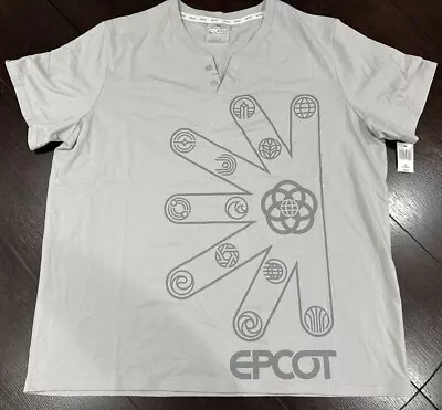 Disney Parks Epcot Center Logo Tee Shirt Gray Two Button V-Neck Adult Size XL • $17.95