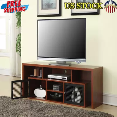 65 In TV Stand W/ Louvered Cabinet Storage Shelves Modern Vintage Durable Home • $179.07