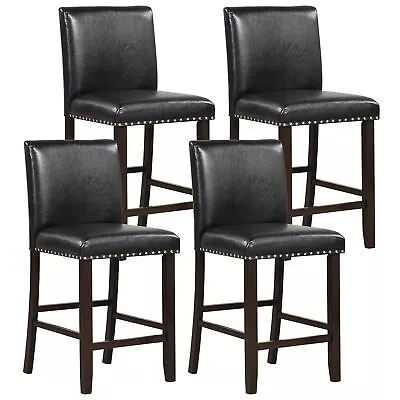 Set Of 4 Bar Stools PVC Leather Counter Height Chairs For Kitchen Island Black • $267