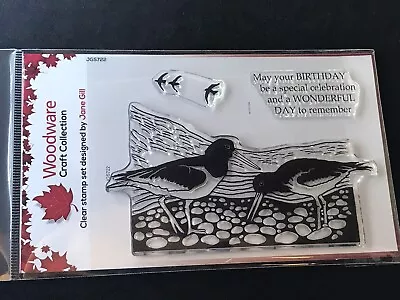 £3.99 • Buy Woodware Clear Stamp Set - Oyster Catchers Birds Scene Birthday Phrase