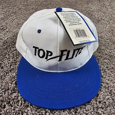 VINTAGE Top Flite Hat Cap Strap Back Mens OS White Blue 90s Deadstock USA Made • $44.98