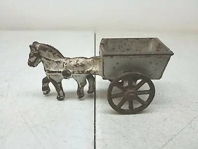 Miniature Cast Iron Draft Horse And Cart Collectible Rolling Figurine • $22.49