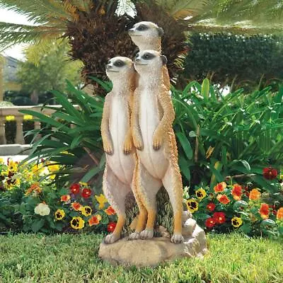 Standing Meerkat Trio Gang Sculpture Whimsical Realistic Garden Yard Statue 26 H • $181.60