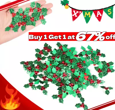 100/20×Christmas Mini Holly & Berry Leaves Embellishments DIY Craft Decorations • £3.23