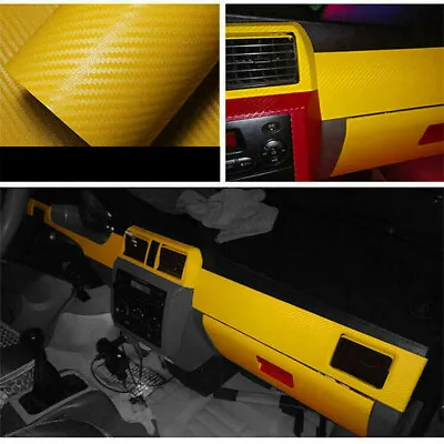 3D Car Sticker Yellow Carbon Fiber Vinyl Wrap Interior Accessories Panel • $9.80