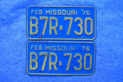 1976 Missouri License Plate Pair Original Paint Passenger #b7r-730. • $25