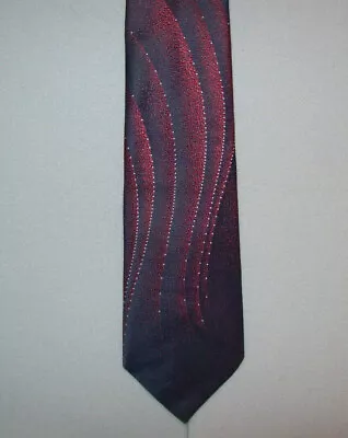 St. Michael BLACK BURGUNDY WHITE DOTTED WAVE Polyester 54  Neck Tie Made UK #223 • $8.97