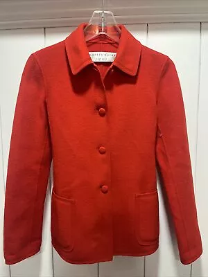 Charles Nolan New York Red Wool Angora Button And Belted Pea Coat. Size 2 . EUC • $41
