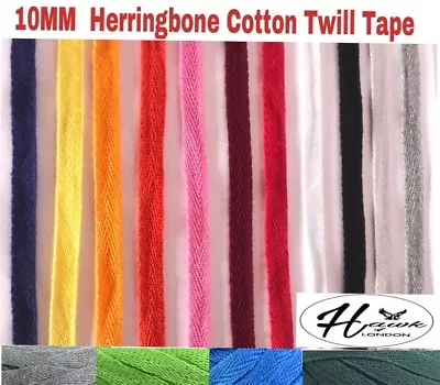 Hawk 10mm Herringbone / Twill Tape Cotton  Many Various Shades & Lengths Choose • £1.49