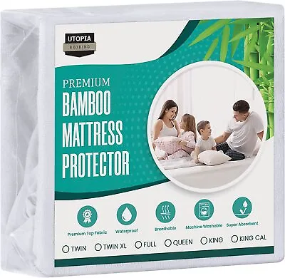 Waterproof Bamboo Mattress Protector  Stretches Up To 15 Inches Utopia Bedding • $19.33
