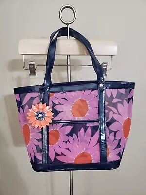 Rare VERA BRADLEY Loves Me Purse  Pink Flower Blue Mesh Drawstring Bag Beach • $26