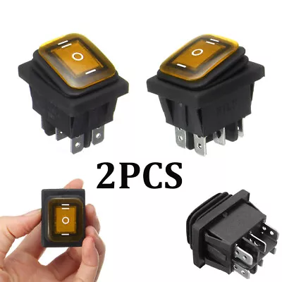 2 Waterproof 3-Position Rocker Switch Amber LED ON/OFF/ON 6-Pin DPDT AC 10A/250V • $7.98