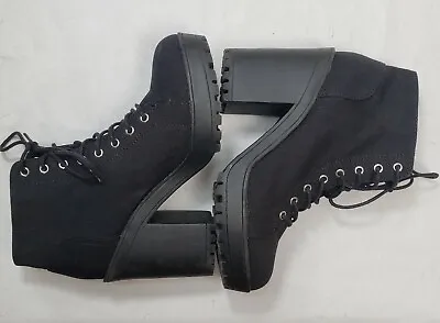 DIVIDED H&M Women's Size 8.5 EUR 40 Black Canvas Chunky Ankle Boots Platform • $19.97