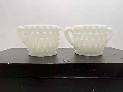 Vintage Hobnail Milk Glass Small Sugar Creamer Set • $17.95