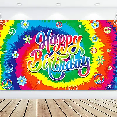 £27.67 • Buy 60'S Theme Happy Birthday Backdrop Hippie Birthday Party Decorations 