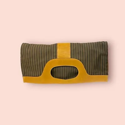 FENDI Paquin Stripe Canvas Leather Fold Over Vintage Designer Luxury Clutch Bag • $250