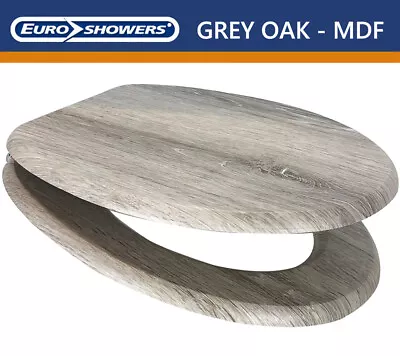 MDF Wood Veneer RUSTIC GREY OAK Wooden Toilet Seat With Chrome Plated Hinges • £31.95