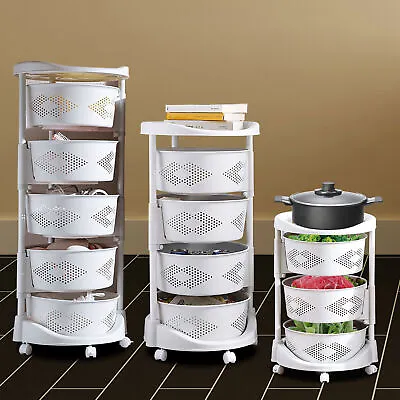 Storage Basket With Wheels Vegetable Rotating Basket Rack Kitchen Organizer • $66