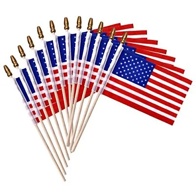 12 Pack Mini American Flag On Stick 4x6 Inch 4th Of July Hand Held Stick Flag • $10.45