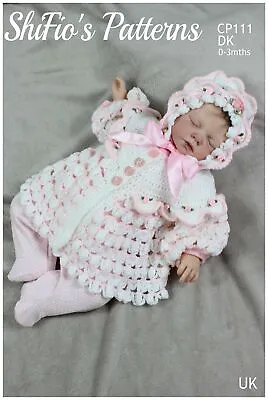 Crochet Pattern For Baby Matinee Jacket And Bonnet 0 To 3 Months CP111 • £4.99