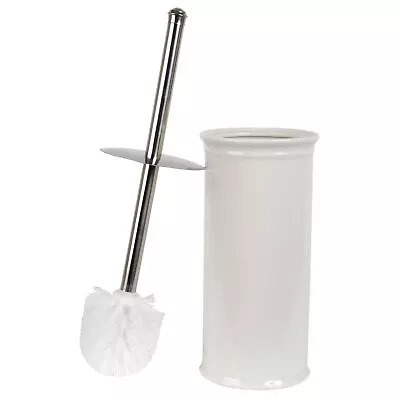 Bathroom Toilet Brush & Standing Holder White Ceramic Cleaning Set Glazed 24cm  • £29.38