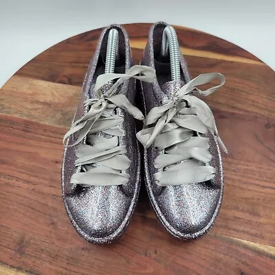 Melissa Shoes Women's 7 Silver Glitter Jelly Platform Lace Up Low Casual Sneaker • $39.97