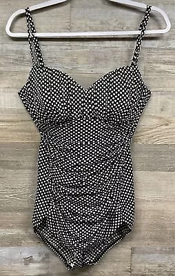 Magicsuit Slimming Ruched 12 Black White Polka Dot 1-Piece Swimsuit Bathing Suit • $25