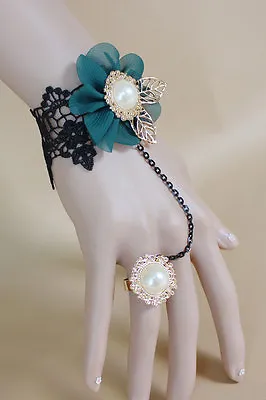 Retro Lace Bracelet Ring Green Flower Women's Fashion Jewellery Fancy Dress  • £5.99