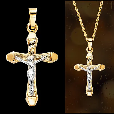 14K Yellow Gold Mens 0.70 Grams Religious Crucifix Cross Pendant • $70