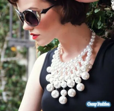 $12.66 • Buy SN-A4-1 50's Vintage Audrey Hepburn Faux Pearl Costume Necklace & Earrings