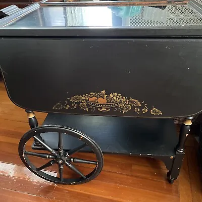 Antique Rolling Serving Cart With Drop LeafsTray And Pull Out Handle Rare • $465
