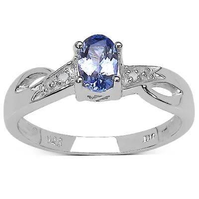 Sterling Silver Oval Tanzanite & Diamond Engagement Ring Size Hijklmnopqrsuv • £29.99