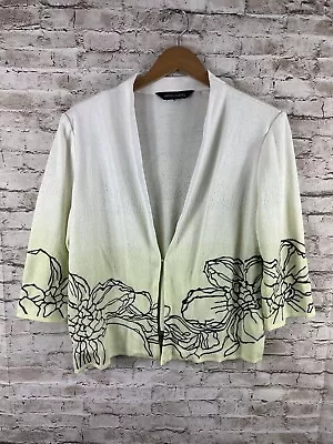 Ming Wang Cardigan Jacket Womens Large White Yellow Ombré Floral • $34.99
