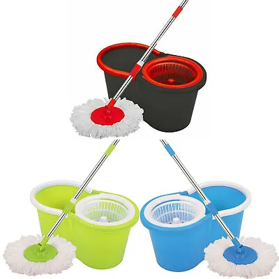 £12.25 • Buy 360° Spin Floor Mop Bucket Rotating Magic  Set Microfibre With 2 Heads For Clean