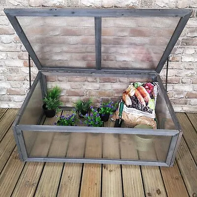 Wooden Cold Frame Greenhouse Mini Grow Plants Vegetables Polycarbonate Box Grey • £39.99