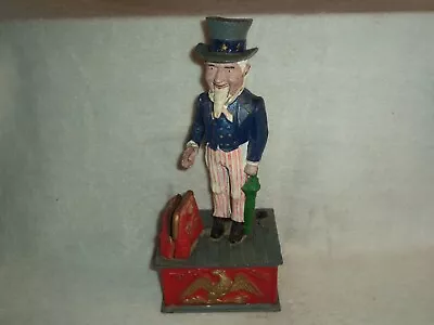 Vintage Uncle Sam Metal Cast Iron Working Mechanical Coin Bank AS IS SEE PICS • $29.95