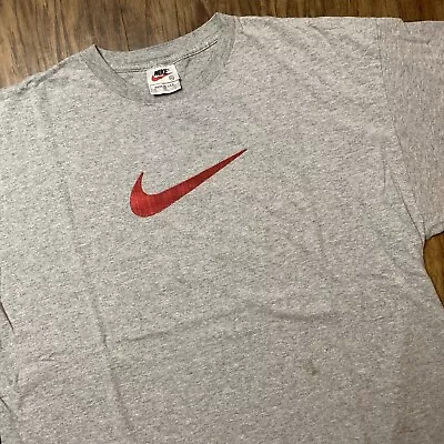 Vintage Nike T Shirt Size XL 90s Center Swoosh Big Logo Check Gray Made In USA • $14