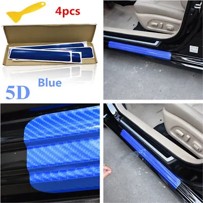 4x Blue 5D Car Accessories Carbon Fiber Scuff Plate Door Sill Sticker Protector • $20.89