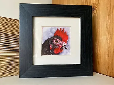 Chicken Framed And Mounted Miniature Print From My Own Pet Portrait Watercolour  • $20.70