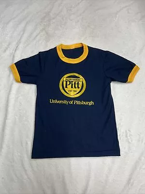 Vtg 80s University Of Pittsburgh Navy Blue Bicentennial Ringer Mesh Shirt Size S • $23.99