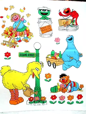 Fabric Vintage Sesame Street  Gardening  Elmo Big Bird Oscar Bert Ernie 6/$5.50 • $5.50