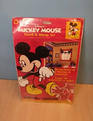 NIP Vintage Plaid Disney Mickey Mouse Stencil & Stamp Crafts Decor Set 2000 • $18.95