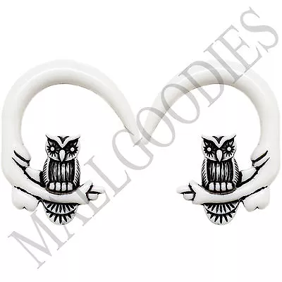 0682 Spiral Owl Taper Expander Stretcher Plugs Gauges Hoops 00G 10mm White Black • $7.95