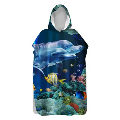£27.59 • Buy Sea Ocean Dolphin Fish Hooded Beach Poncho Towel Changing Robe Sand Free Gift