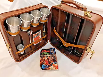 Vintage MCM Londonaire Portable Pub Travel Bar Set Lockable Leather Case W/ Key • $52.99