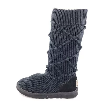 UGG Australia Classic Argyle Knit Winter Boots Womens Size 8 EU 39 Black Acrylic • $58