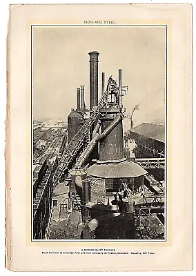 $27.20 • Buy 1903 Antique Pictures Iron & Steel Modern Blast Furnace Dodd Mead 10 X7 1B