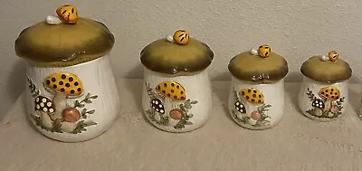 Vintage 78 MUSHROOM Ceramic Kitchen Canister Cookie Jar  Set Of 4 All Set Sizes • $225