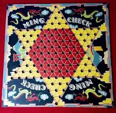 VINTAGE 1950 Chinese Checkers MING CHECK Board Game Vivid Colors With Dragon  • $30